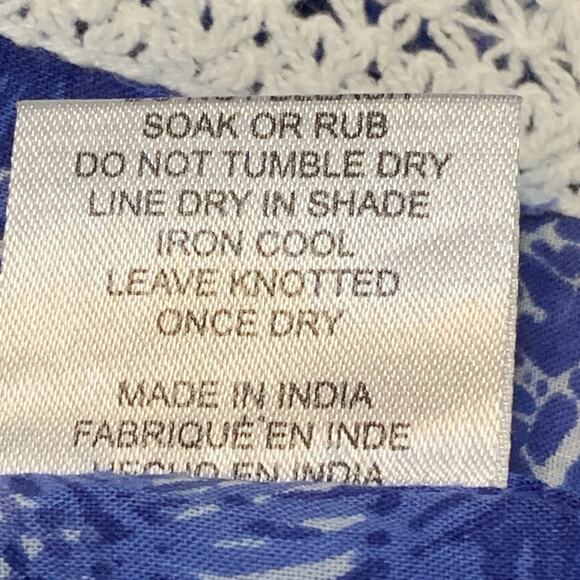 Pure Nordic Cotton House Dress Medium Beach Cover Kaftan Boho Blue Floral & Lace - Picture 8 of 8